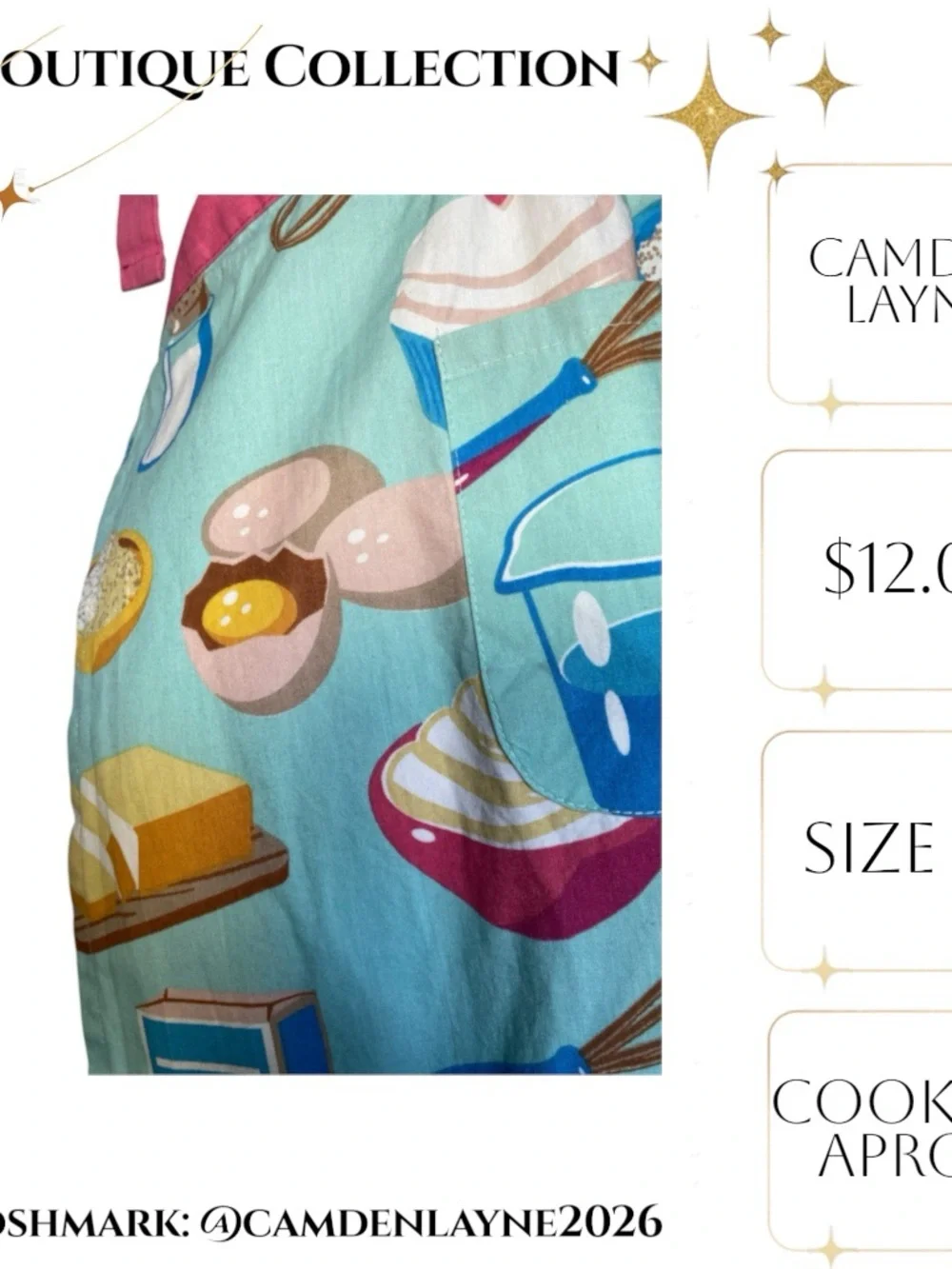 Retro Inspired Aqua and Pink Cotton Kitchen Apron